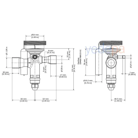 Danfoss TGE Termostatik Genleşme Valfi - R407C, Dış Dengeli, Dengeli Port, 7/8" x 1 1/8" Lehimli, MOP 15°C - 62 kW - Parça No: 067N4013