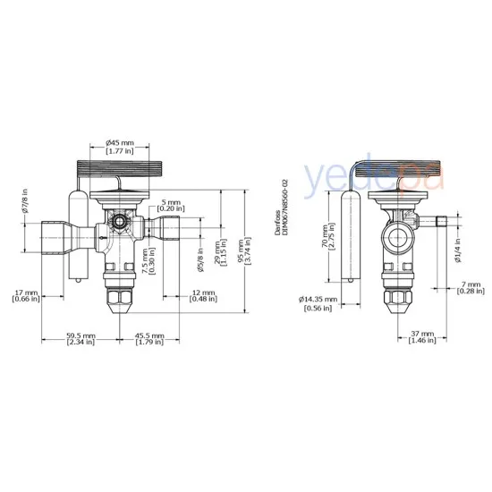 Danfoss TGE Termostatik Genleşme Valfi - R407C, Dış Dengeli, Dengeli Port, 5/8" x 7/8" Lehimli - 25 kW - Parça No: 067N4156