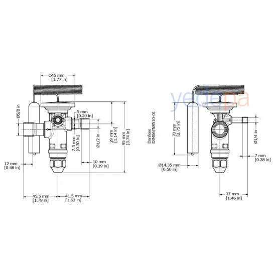 Danfoss TGE Termostatik Genleşme Valfi - R134a / R513A, Dış Dengeli, Dengeli Port, 1/2" x 5/8" Lehimli - 12 kW - Parça No: 067N5153