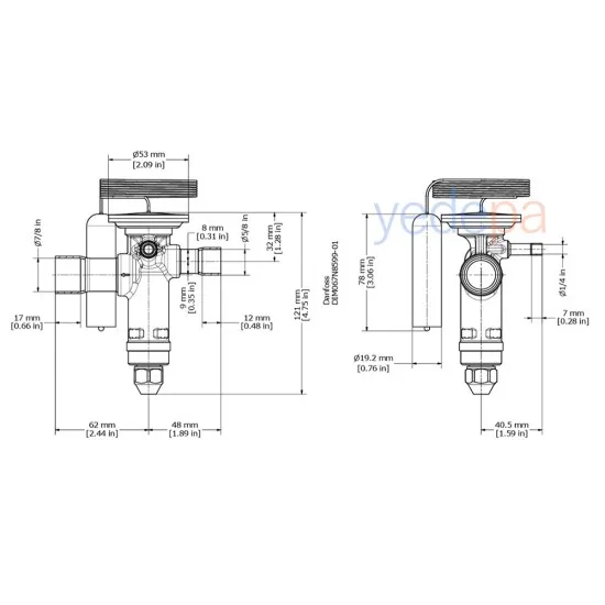 Danfoss TGE Termostatik Genleşme Valfi - R134a / R513A, Dış Dengeli, Dengeli Port, 5/8" x 7/8" Lehimli - 29 kW - Parça No: 067N5159