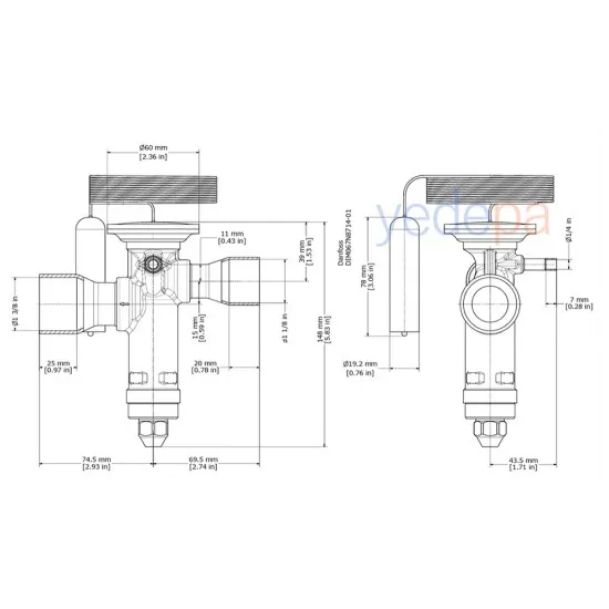 Danfoss TGE Termostatik Genleşme Valfi - R134a / R513A, Dış Dengeli, Dengeli Port, 1 1/8" x 1 3/8" Lehimli - 87 kW - Parça No: 067N5169