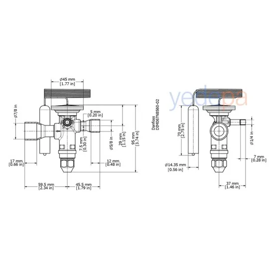 Danfoss TGE Termostatik Genleşme Valfi - R404A / R507A, Dış Dengeli, Dengeli Port, 5/8" x 7/8" Lehimli - 26 kW - Parça No: 067N6154
