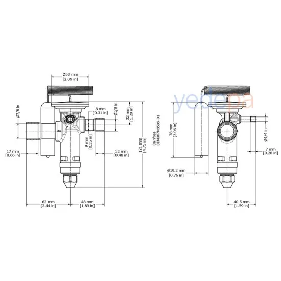 Danfoss TGE Termostatik Genleşme Valfi - R404A / R507A, Dış Dengeli, Dengeli Port, 5/8" x 7/8" Lehimli - 31 kW - Parça No: 067N6158