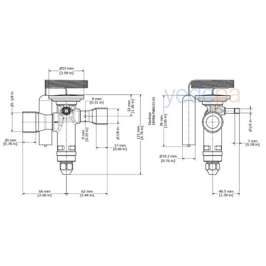 Danfoss TGE Termostatik Genleşme Valfi - R404A / R507A, Dış Dengeli, Dengeli Port, 7/8" x 1 1/8" Lehimli - 45 kW - Parça No: 067N6162