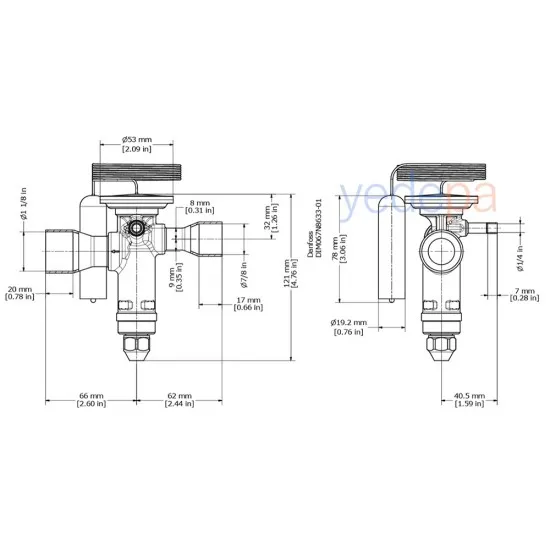 Danfoss TGE Termostatik Genleşme Valfi - R410A, Dış Dengeli, Dengeli Port, 7/8" x 1 1/8" Lehimli - 68 kW - Parça No: 067N9212