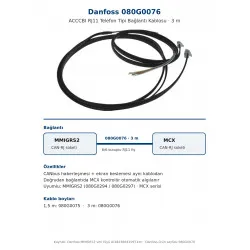 Danfoss 080G0076 ACCCBI RJ11 Telefon Tipi Bağlantı Kablosu – 3 m | MMIGRS2 Ekran / MCX Kontrolör İçin