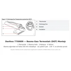 Danfoss 7750009 Basma Gazı Termostatı Kiti (DGT) – Scroll Kompresör Aşırı Sıcaklık Koruması, 135 °C