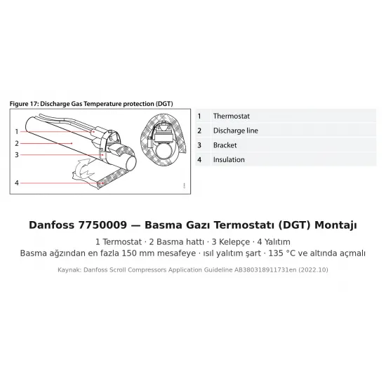 Danfoss 7750009 Basma Gazı Termostatı Kiti (DGT) – Scroll Kompresör Aşırı Sıcaklık Koruması, 135 °C