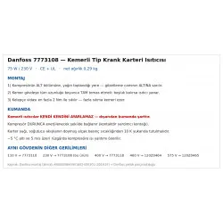 Danfoss 7773108 Kemerli Tip Krank Karteri Isıtıcısı – 75 W / 230 V | SM/SZ 175-185, SH 180-485, DSH 240-600 İçin