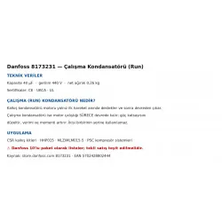 Danfoss 8173231 Çalışma Kondansatörü (Run) – 40 µF / 440 V, CSR ve PSC Kompresörler İçin