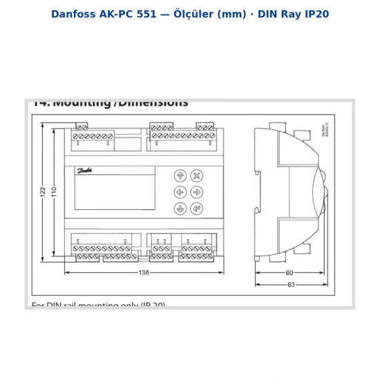 Danfoss AK-PC 551 Pack Kontrolör (080G0281) | 230V | LCD Ekran | 2 SSR (PWM) | Modbus | Kompresör & Kondenser Kapasite Kontrolü