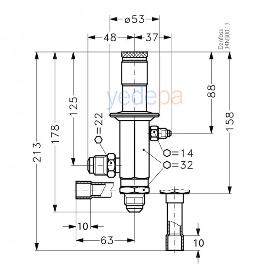 Danfoss CPCE 12 Sıcak Gaz Baypas Regülatörü – 1/2" ODF, Pilot Kontrollü, 0-6 bar Ayar Aralığı