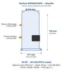 Danfoss DSH485C4APC 40 HP Scroll Kompresör (401.000 BTU, R410A/R452B/R454B, 3 Faz 380-460V)