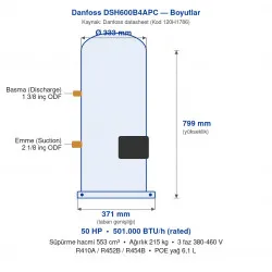 Danfoss DSH600B4APC 50 HP Scroll Kompresör (501.000 BTU, R410A/R452B/R454B, 3 Faz 380-460V)