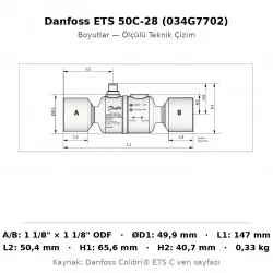 Danfoss ETS 50C-28 Elektronik Genleşme Vanası (034G7702) | 28 mm (1 1/8") ODF | ~200 kW R404A | R410A/R404A/R134a