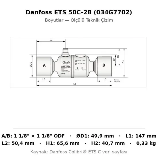Danfoss ETS 50C-28 Elektronik Genleşme Vanası (034G7702) | 28 mm (1 1/8") ODF | ~200 kW R404A