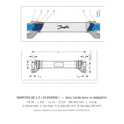Danfoss HE 1.5 Boru Tipi İç Isı Değiştirici (015D0006) | 1/2" Sıvı × 3/4" Emme ODF | 28 Bar