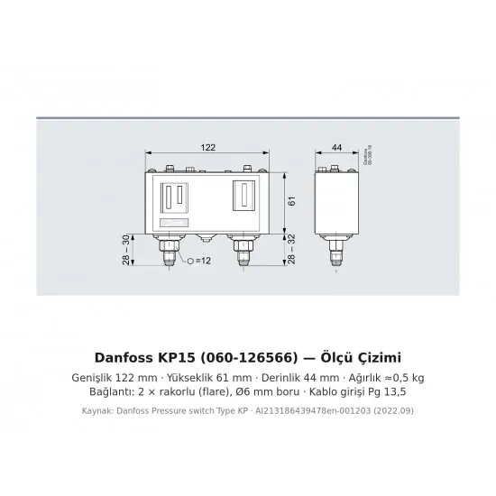 Danfoss KP15 Kombine Basınç Şalteri Presostat (060-126566) – Çift Taraflı, Otomatik Reset, SPDT + LP/HP Sinyal