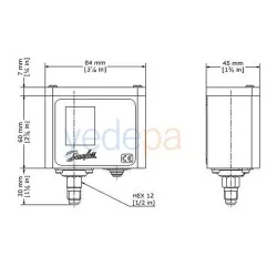 Danfoss KP6W 060-519066 Basınç Şalteri - SPDT, 1/4 inç Flare Bağlantılı, 8-42 Bar Ayarlanabilir Basınç Aralığı