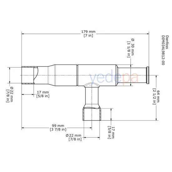 Danfoss KVC 22 Sıcak Gaz Baypas Regülatörü – 7/8" ODF Kaynak Bağlantılı, 0.2-6 bar Ayar Aralığı