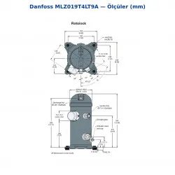 Danfoss MLZ019T4LT9A Scroll Kompresör (121L8726) | 2,5 HP | 7.815 W (26.680 BTU/h) | R404A | 3 Faz 380-415V | Rotalock