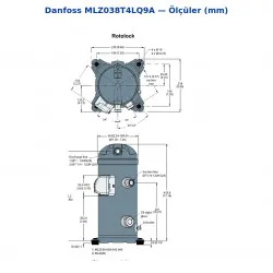Danfoss MLZ038T4LQ9A Scroll Kompresör (121L8778) | 5 HP | 14.540 W (49.640 BTU/h) | R404A | 3 Faz 380-415V | Rotalock