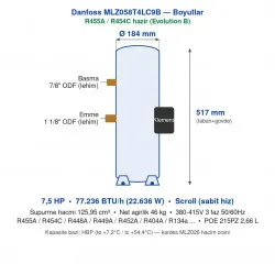 Danfoss MLZ058T4LC9B Scroll Kompresör (121L8450) - R455A / R454C Hazır | 7,5 HP | 22.636 W (77.236 BTU/h) Soğutma Kapasiteli | 3 Faz 380-415V