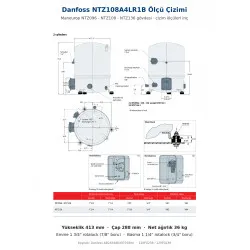 Danfoss NTZ108A4LR1B Hermetik Pistonlu Kompresör (120F0238) | 4 HP | 9.910 BTU/h LBP Düşük Sıcaklık | R404A | 108 cm³ | 400V 3 Faz