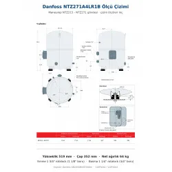Danfoss NTZ271A4LR1B Hermetik Pistonlu Kompresör (120F0242) | 10 HP | 27.400 BTU/h LBP Düşük Sıcaklık | R404A | 271 cm³ | 400V 3 Faz