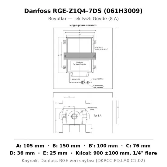 Danfoss RGE-Z1Q4-7DS Kondenser Fan Hız Kontrol Cihazı (061H3009) | 19 bar / 0,2-8 A