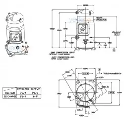 Danfoss SZ125-4RI (SZ125S4RC) Scroll Kompresör - 166.6 cm³ Süpürme Hacmi, 10 2/5 HP, 28.565 W (97.519 BTU), 380V, R407C