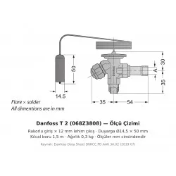Danfoss T 2 Termostatik Ekspansiyon Valfi (068Z3808) – R452A, İç Dengeli, Rakorlu Giriş × 12 mm Lehim Çıkış