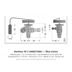 Danfoss TE 2 Termostatik Ekspansiyon Valfi (068Z7486) – R454C, Dış Dengeli, Rakorlu Giriş × 12 mm Lehim Çıkış