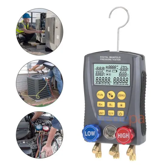 Dijital Manifold Manometre Seti - 89 Soğutucu Gaz Veri Tabanı, 32-Bit Dijital İşlemci, HVAC ve Soğutma Sistemleri İçin