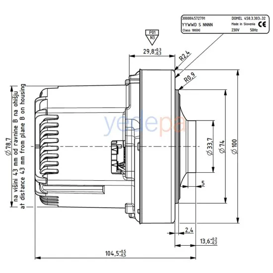 Domel 458.3.303-32 Elektrikli Süpürge Motoru 850W