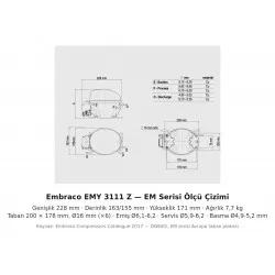 Embraco EMY 3111 Z Buzdolabı Motoru – R134a, LBP, 1/8 HP, 4,53 cm³, 127 W