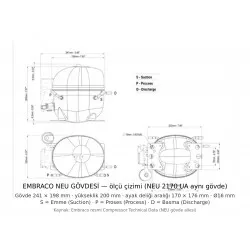 Embraco NEU 2170 UA Buzdolabı Motoru – R290 Propan, LBP, 820 W, 16,8 cm³ | 220-240V
