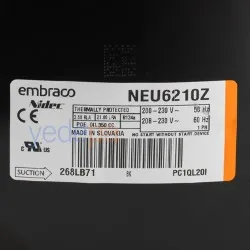 Embraco NEU 6210 Z Hermetik Pistonlu Kompresör - 1.231 Watt, 1/2 Hp, R134a
