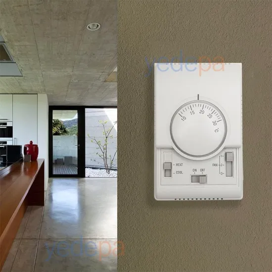 Merkezi Klima Fancoil Termostat 10~30°C - Sıcak, Soğuk AC110-220V, Duvara Montaj, Mekanik, 3 Fan Modu