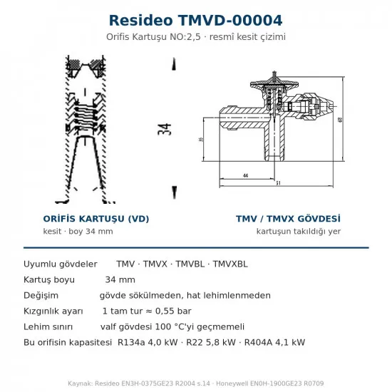 Resideo (Honeywell) TMVD-00004 Orifis Kartuşu NO:2,5 – TMV/TMVX Genleşme Valfi, R404A 4,1 kW