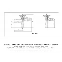 Resideo (Honeywell) TMVX-00105 Termostatik Genleşme Valfi – R134a/R401A/R12, Dış Denge, +15…−30 °C, Değiştirilebilir Orifis