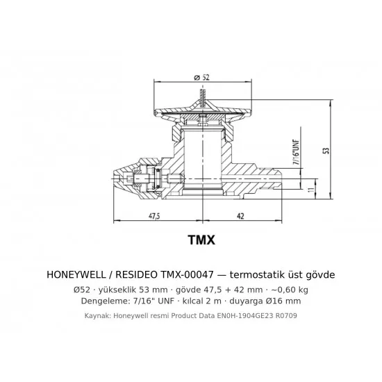 Resideo (Honeywell) TMX-00047 Termostatik Üst Gövde – R-227 Sıvı Şarj, +40/−10 °C | TMX Serisi TXV İçin