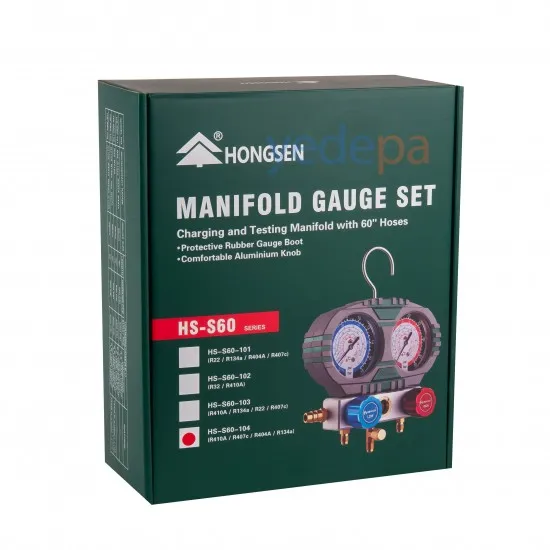 HONGSEN HS-S60-104 Manifold Saat Takımı – R410A, R407C, R404A, R134A Uyumlu