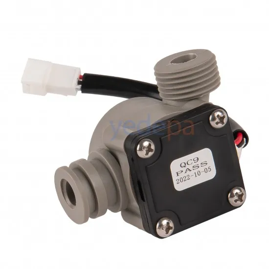 Huadi Su Akış Sensörü (Akış Türbini) – L Dişli Geçme Bağlantılı Gri Gövde – Şofben Uyumlu