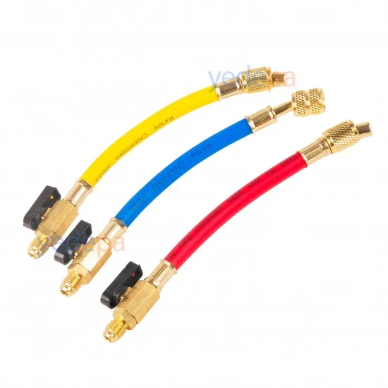 HVAC Şarj Hortumu Seti Kısa - R134A R410A R22 R12 - 800 PSI, Vanalı