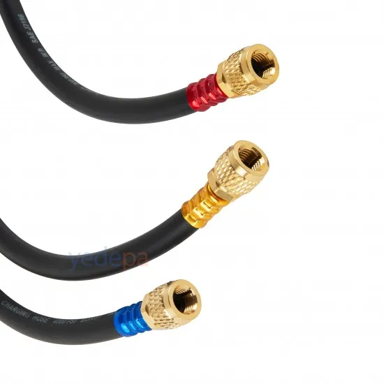 HVAC Vanalı Gaz Şarj Hortumu Seti 180 cm – Artiko LX Hose R410 / R134 Uyumlu (Mavi - Kırmızı - Sarı)