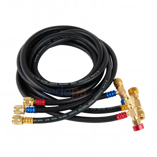 HVAC Vanalı Gaz Şarj Hortumu Seti 180 cm – Artiko LX Hose R410 / R134 Uyumlu (Mavi - Kırmızı - Sarı)