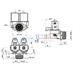 Çamaşır Makinası İkili Su Giriş Vana Ventili Mavi Bobin - 180° Plastik Bağlantılı Grup Soketli - TP Reflex