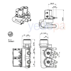 İkili Su Giriş Ventil Vana 180° Geçmeli - İndesit, Ariston, Hotpoint Uyumlu