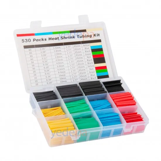 Isı ile Daralan Makaron Seti - 530 Parça, 45mm Uzunluk, Çeşitli Çap ve Renkler